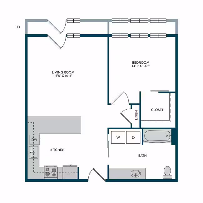 1BR 1BA R 839 floor plan